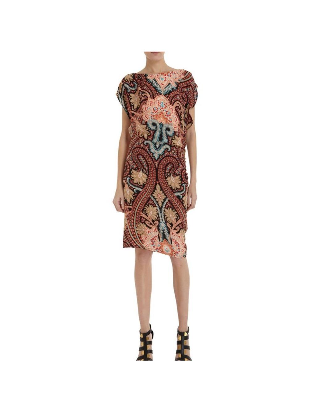 Thakoon Draped ruched waist paisley printed silk chiffon dress Sz 8